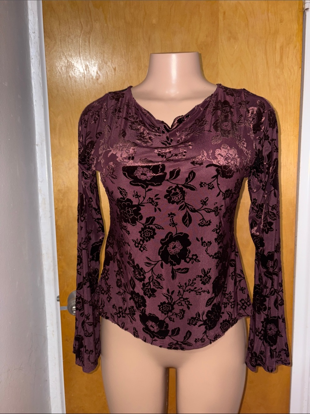 See You Monday Plum Velvet Burnout Floral Long Sleeve Top